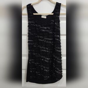 Free Kisses Black Tank Top with Silver Accents